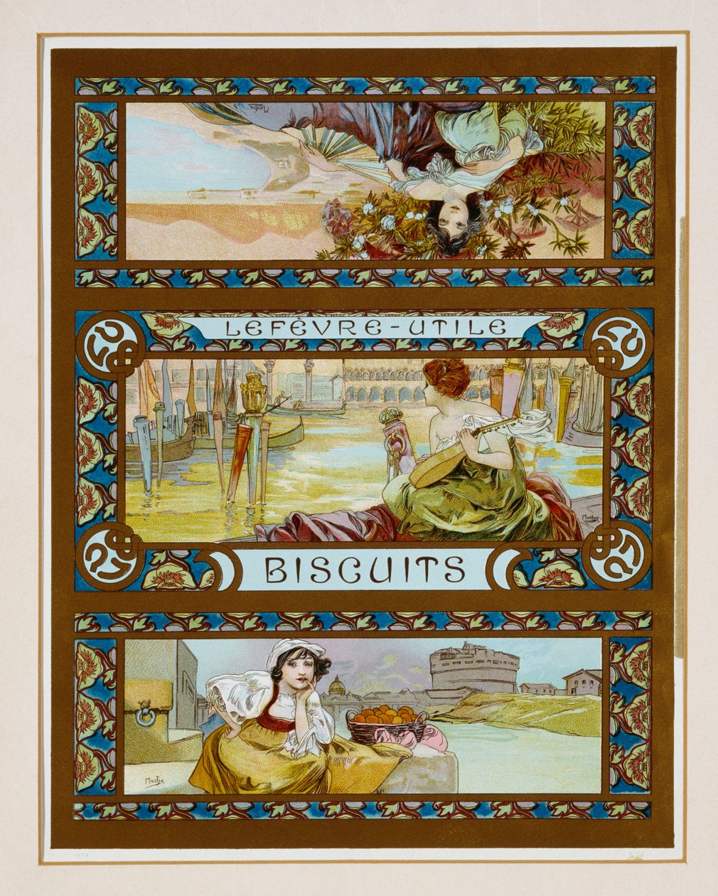 Poster advertising Lefevre-Utile biscuits by Alphonse Mucha