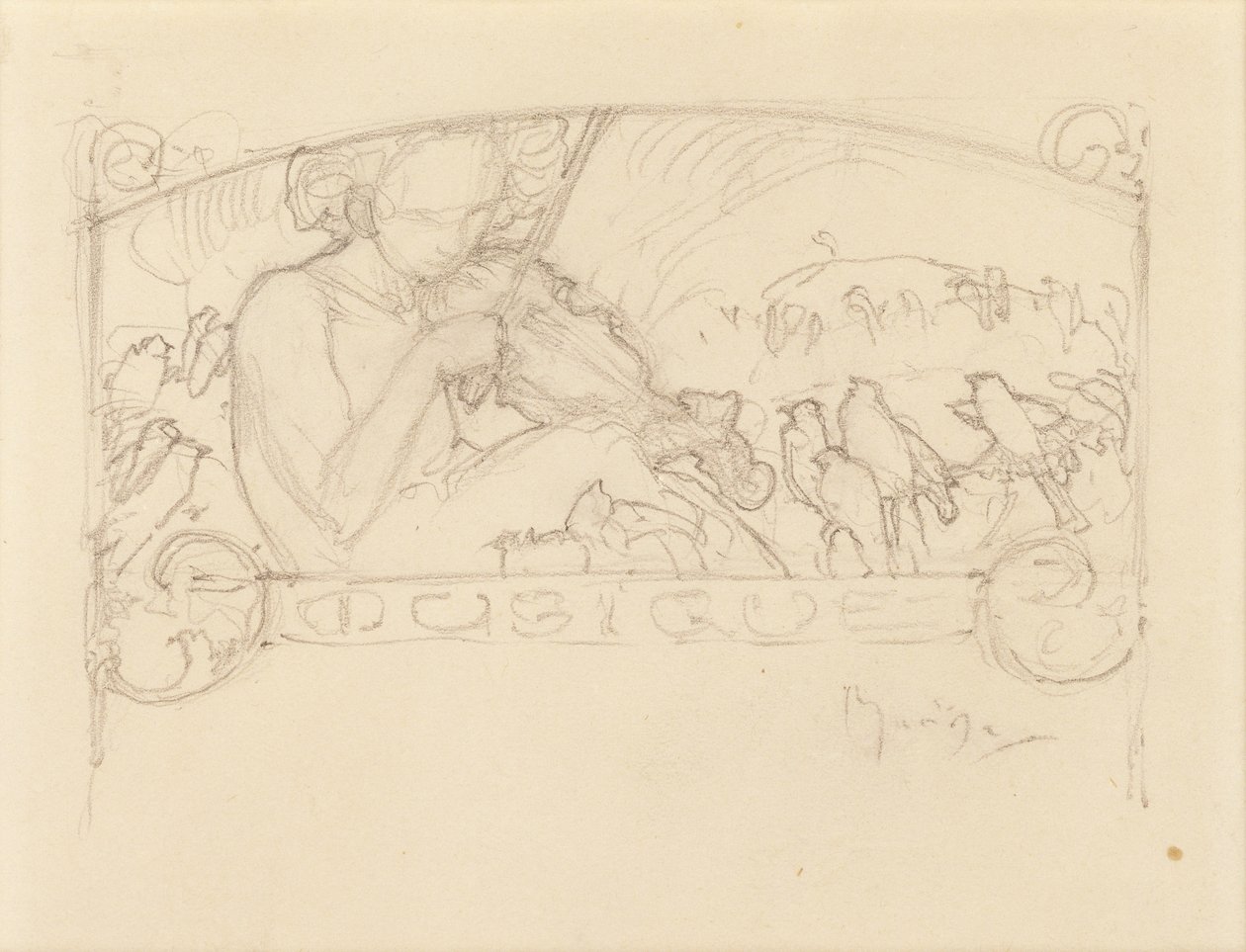 Study of a Woman Playing Violin by Alphonse Mucha