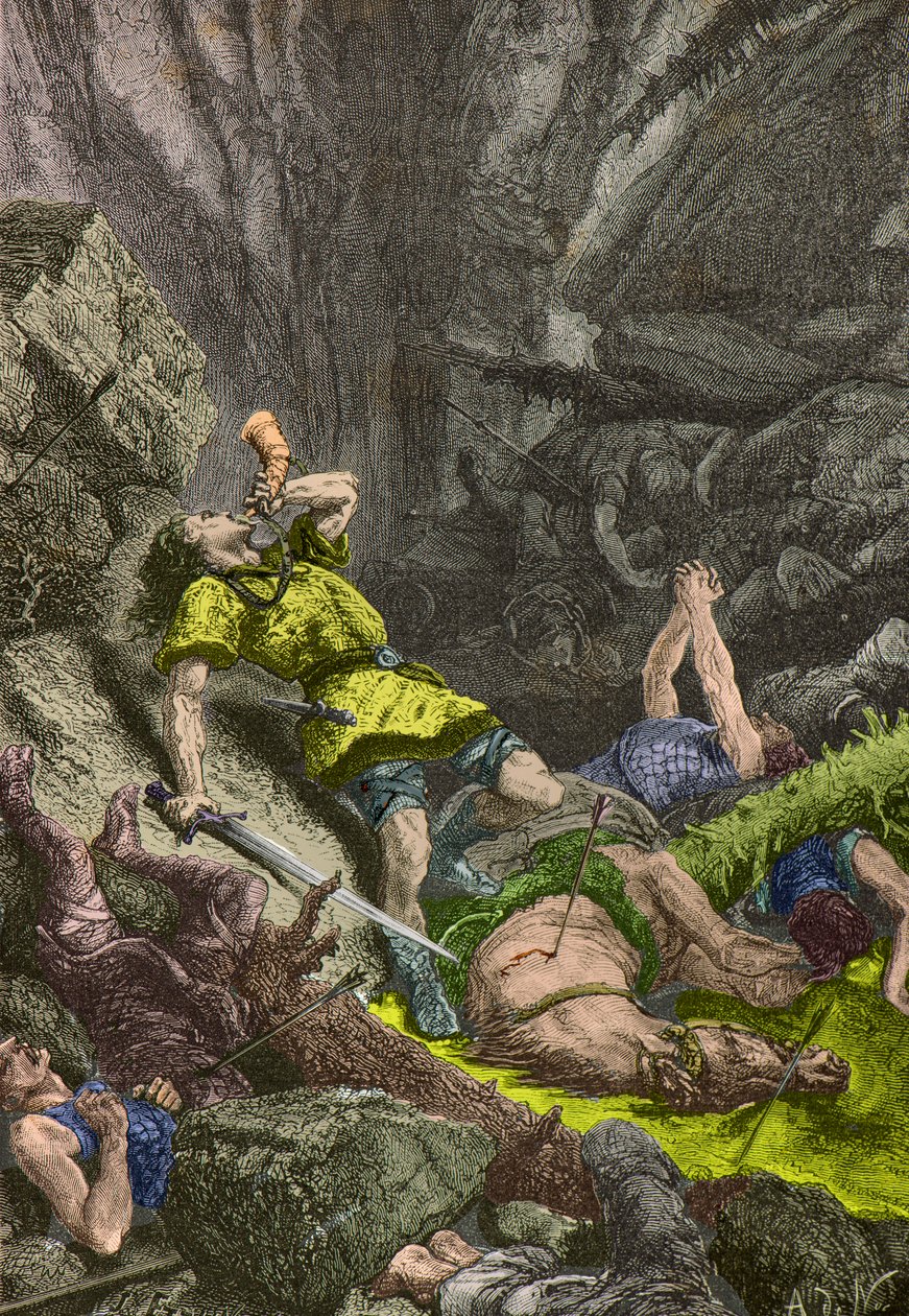 The knight Roland blows the horn at Roncevaux in 778 by Alphonse Marie de Neuville