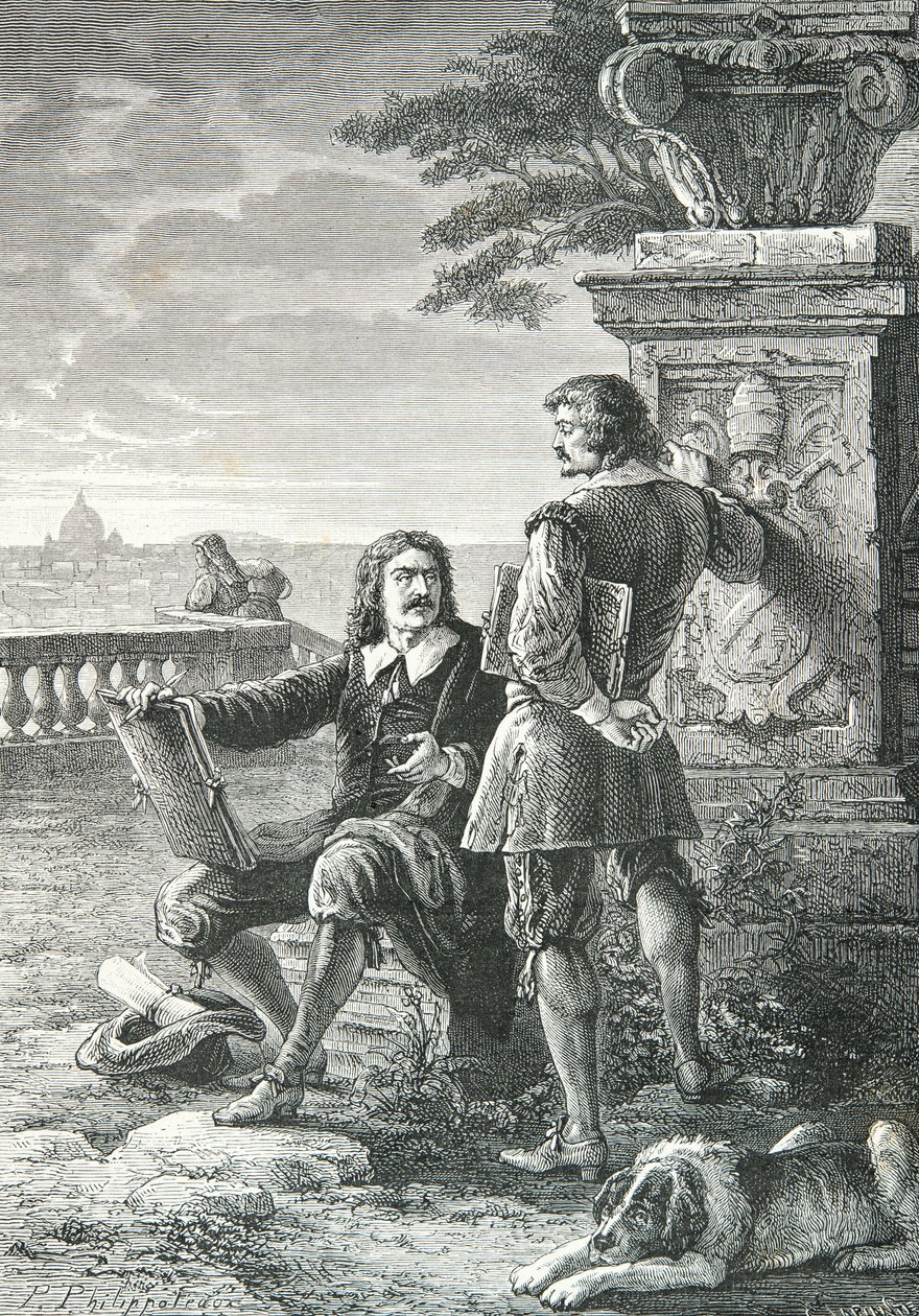 Portrait of Nicolas Poussin and Claude Gellée known as Le Lorrain, in Rome by Alphonse Marie de Neuville
