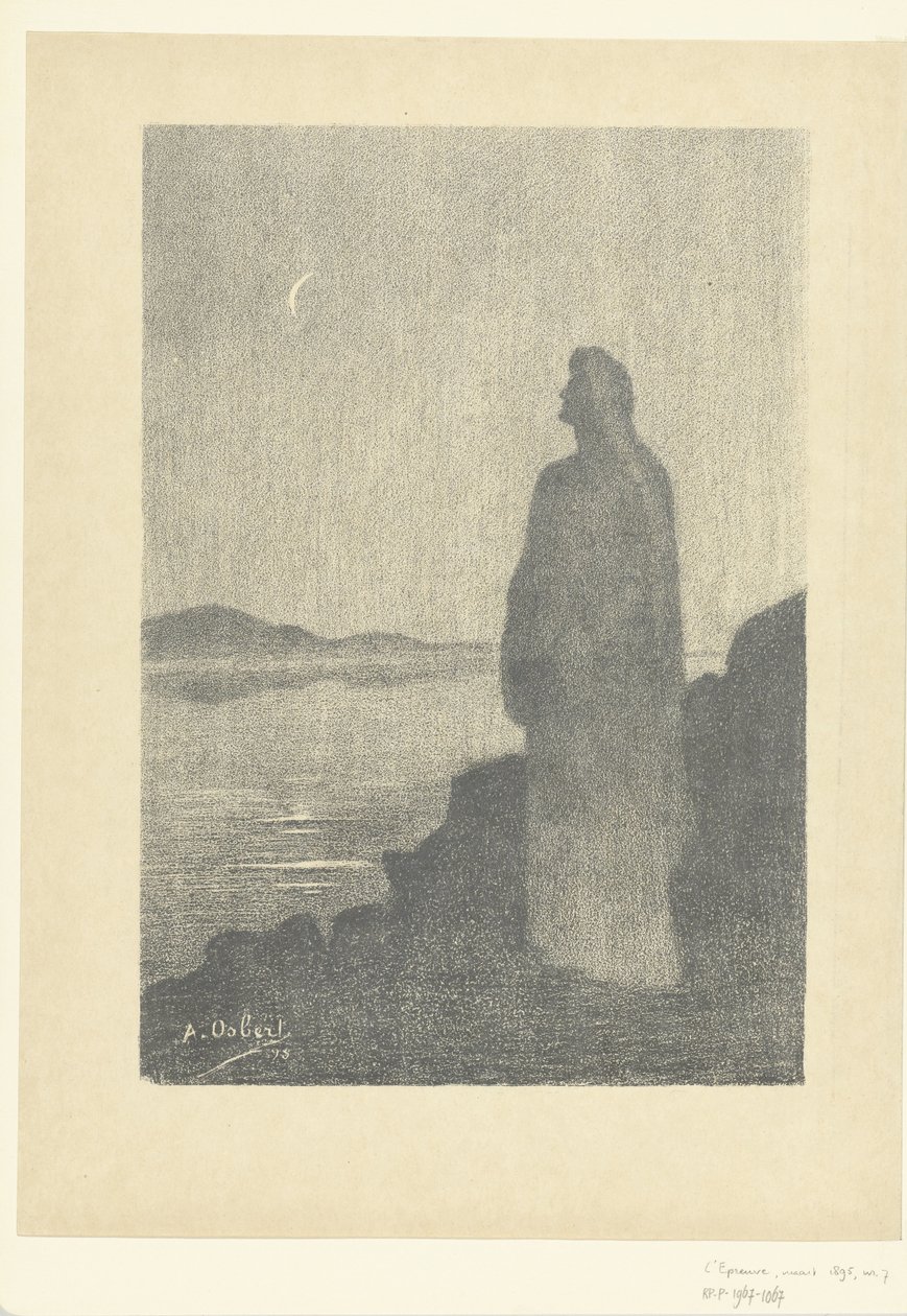 Standing Woman by the Waterside Looking at the Moon by Alphonse Osbert