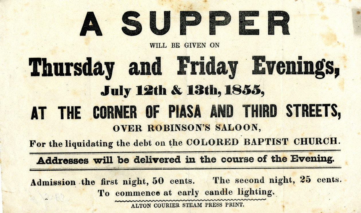 Circular advertising a supper for benefit of the Colored Baptist Church, to be held over Robinson