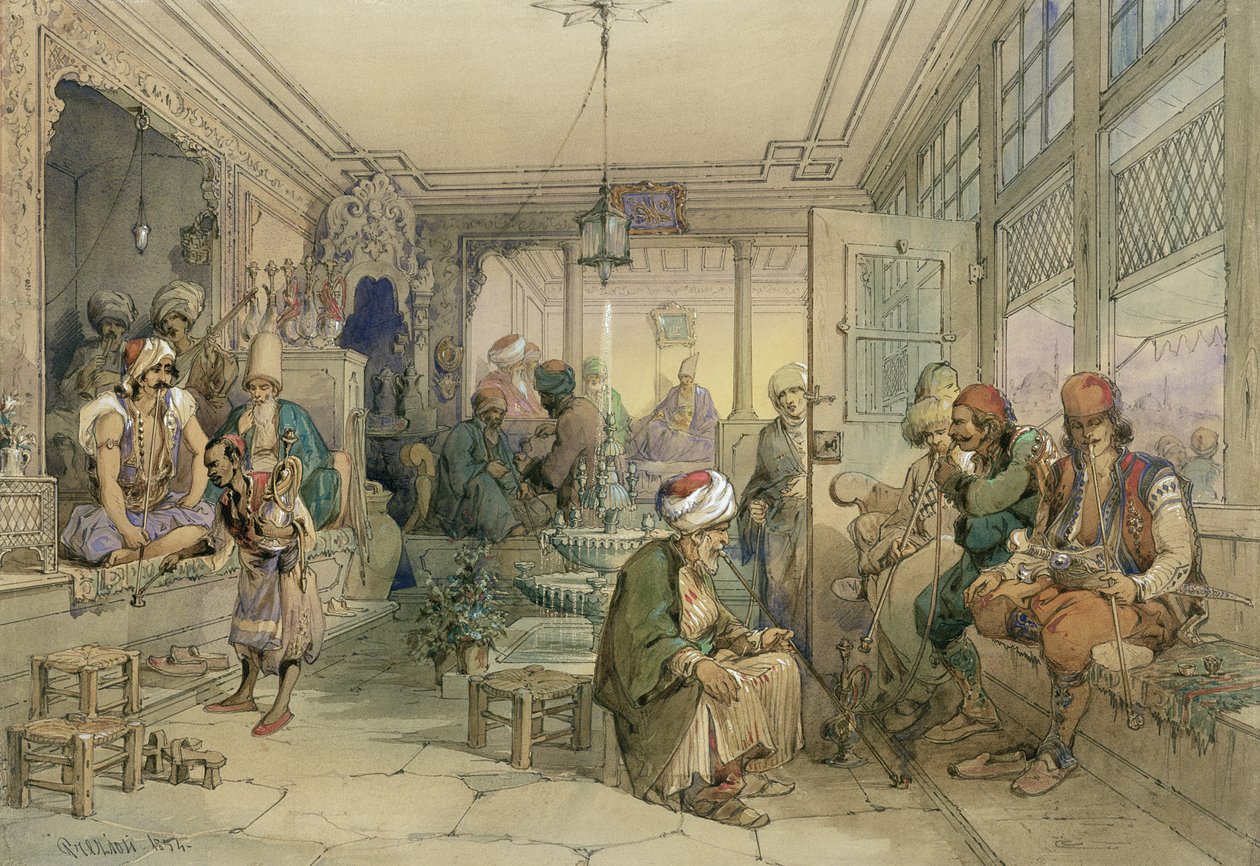 A Coffee House, Constantinople, 1854 by Amadeo Preziosi