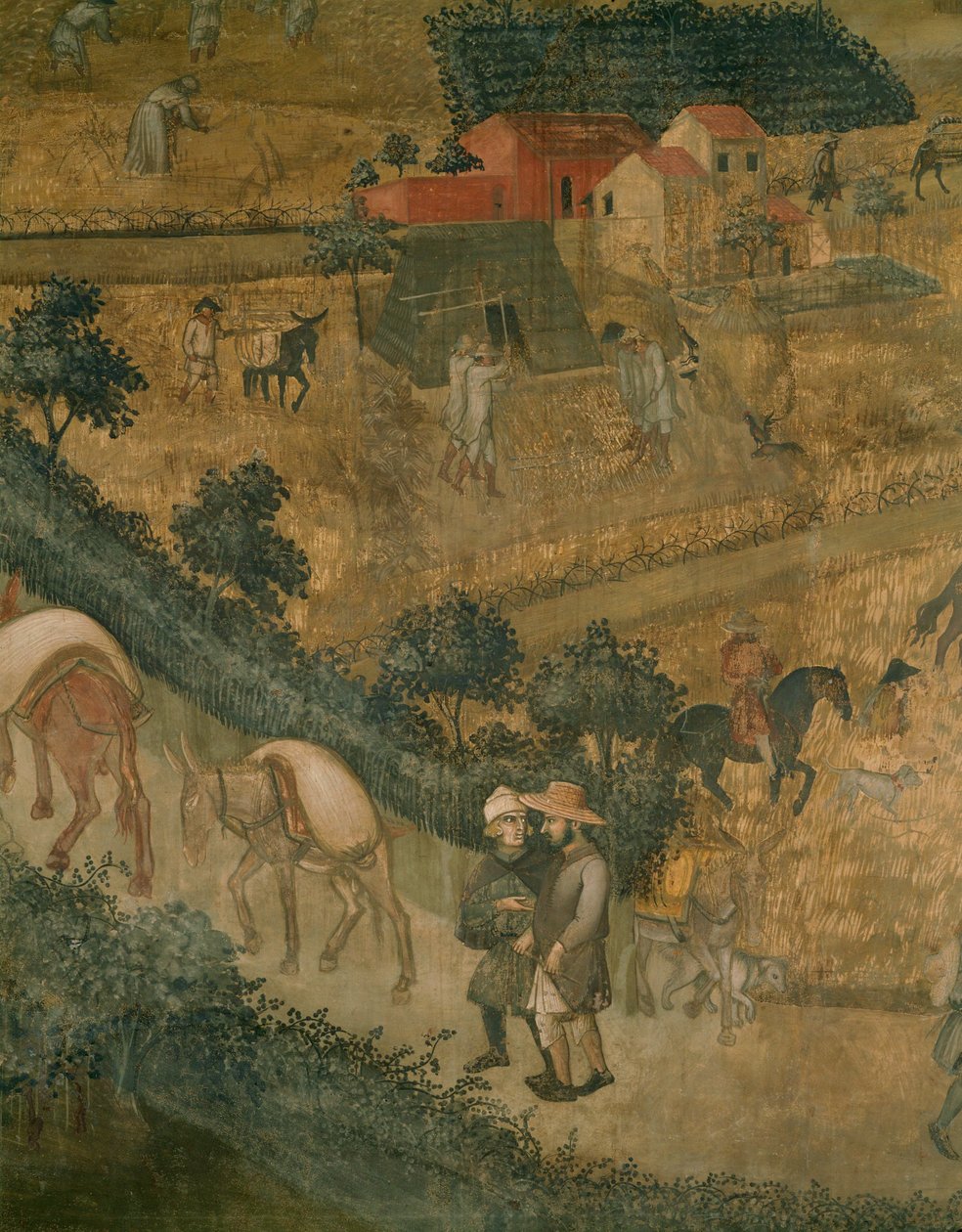 Landscape with Donkeys Carrying Sacks by Ambrogio Lorenzetti