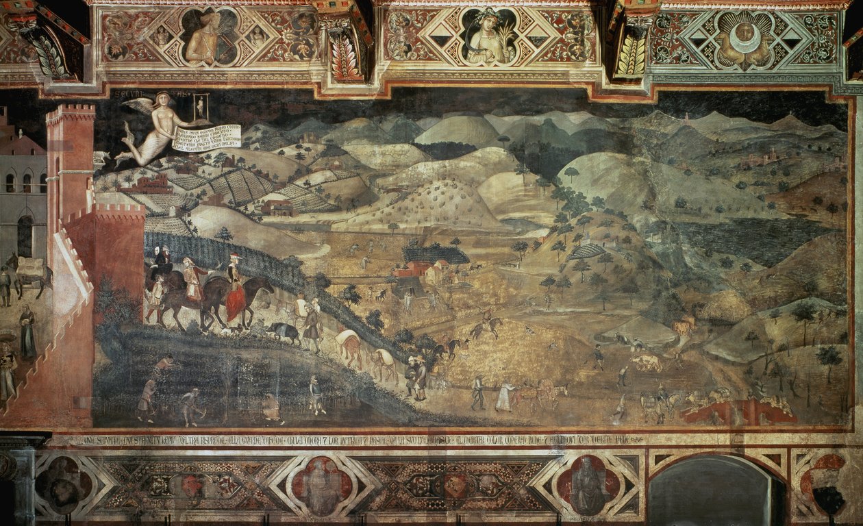 The Countryside (detail) - Fresco by Ambrogio Lorenzetti by Ambrogio Lorenzetti