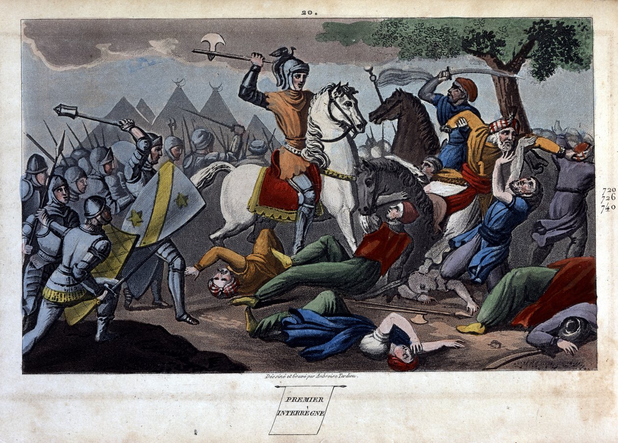 Battle of Poitiers: Charles Martel defeated between Tours and Poitiers Abd al-Rahman I or Abderamane I (Abd al-Rahman) (731-788), king of Saracens in 732 - Designed and engraved by Ambrose Tardieu in 1825 by Ambroise Tardieu