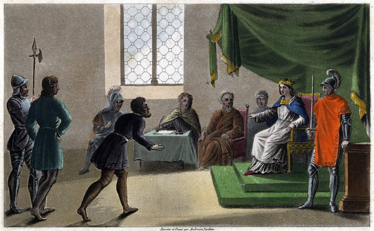 Childebert II the righteous rendering justice to his subjects (711). Designed and engraved by Ambroise Tardieu in 1825 by Ambroise Tardieu