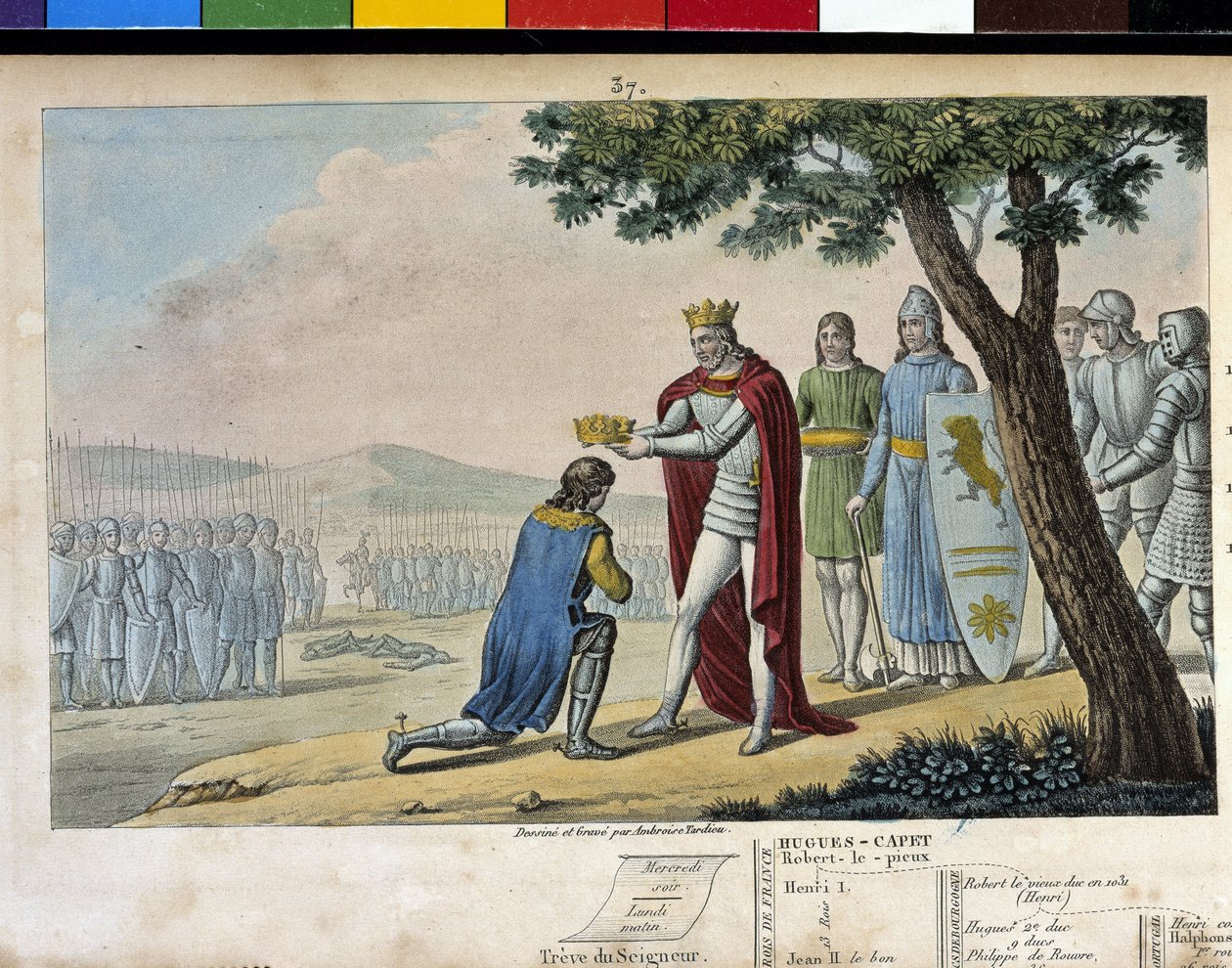 Henri I (1008 - 1060), Capetian dynasty. Winner of his brother Robert le Vieux, he forgave him and gave him the Duchy of Burgundy in 1016 - Designed and engraved by Ambroise Tardieu in 1825. by Ambroise Tardieu