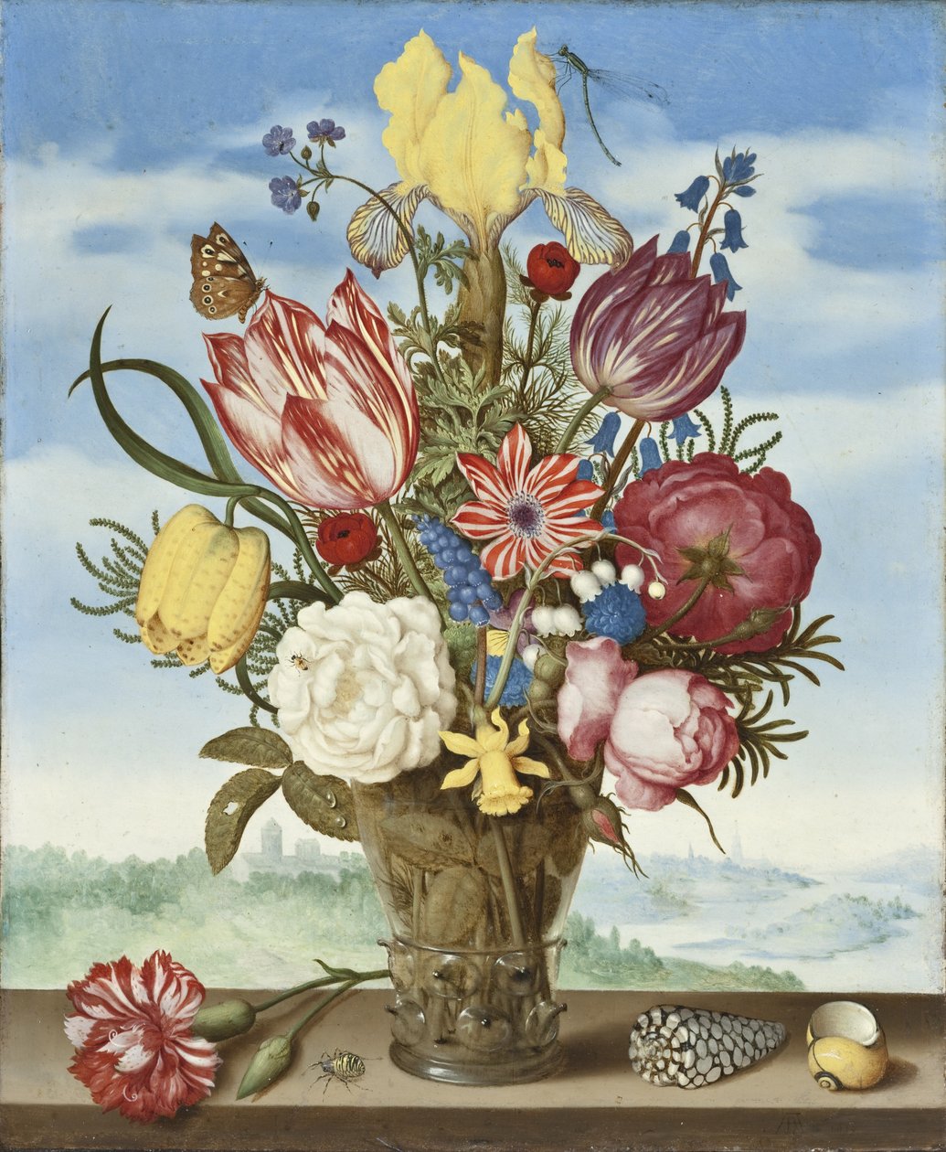 Bouquet of Flowers on a Ledge by Ambrosius the Elder Bosschaert