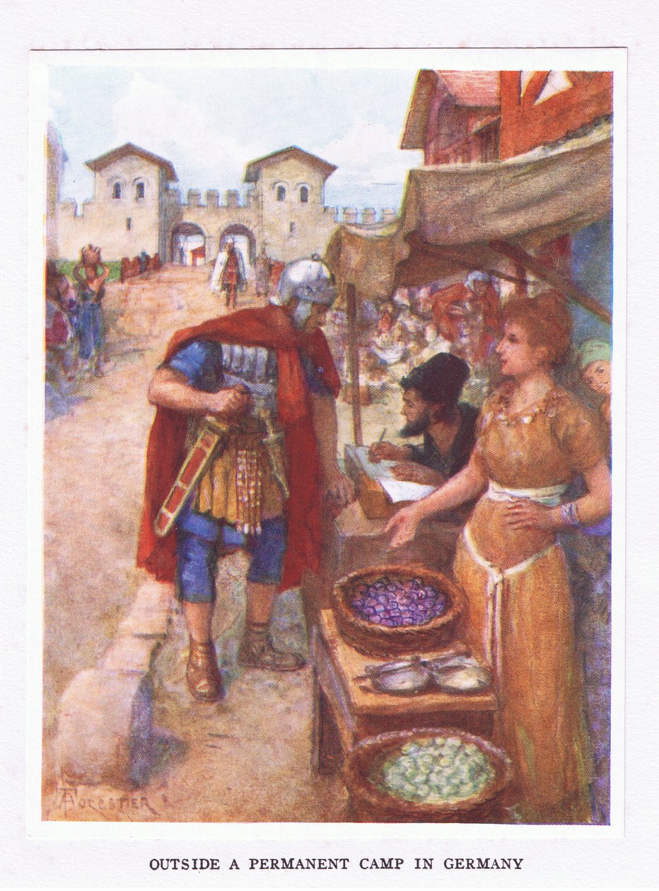 Outside a Permanent Camp in Germany (illustration from The Roman Soldier) by Amedee Forestier