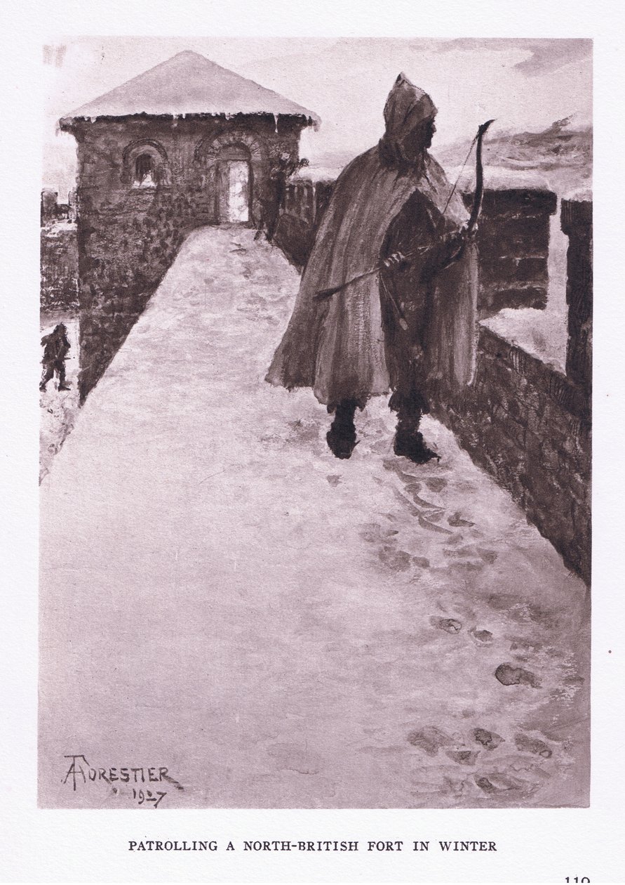 Patrolling a North British Fort in Winter (illustration from The Roman Soldier) by Amedee Forestier