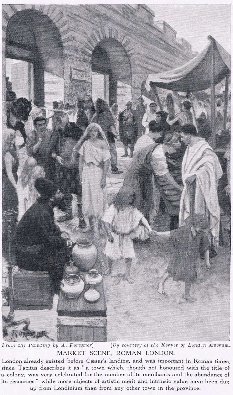 Roman market scene, London, illustration from 