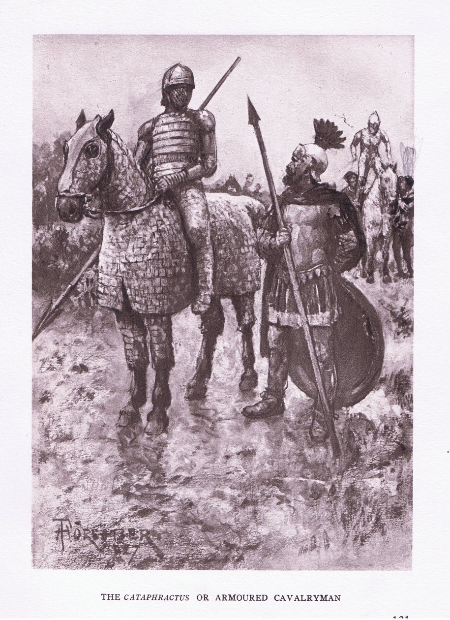 The Cataphractus or Armoured Cavalryman (illustration from The Roman Soldier) by Amedee Forestier