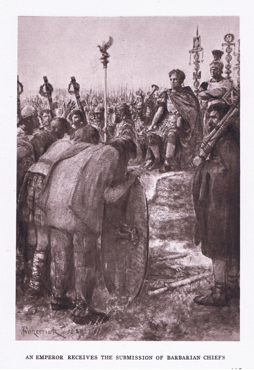 The Emperor Receives the Submission of Barbarian Chiefs (illustration from The Roman Soldier) by Amedee Forestier