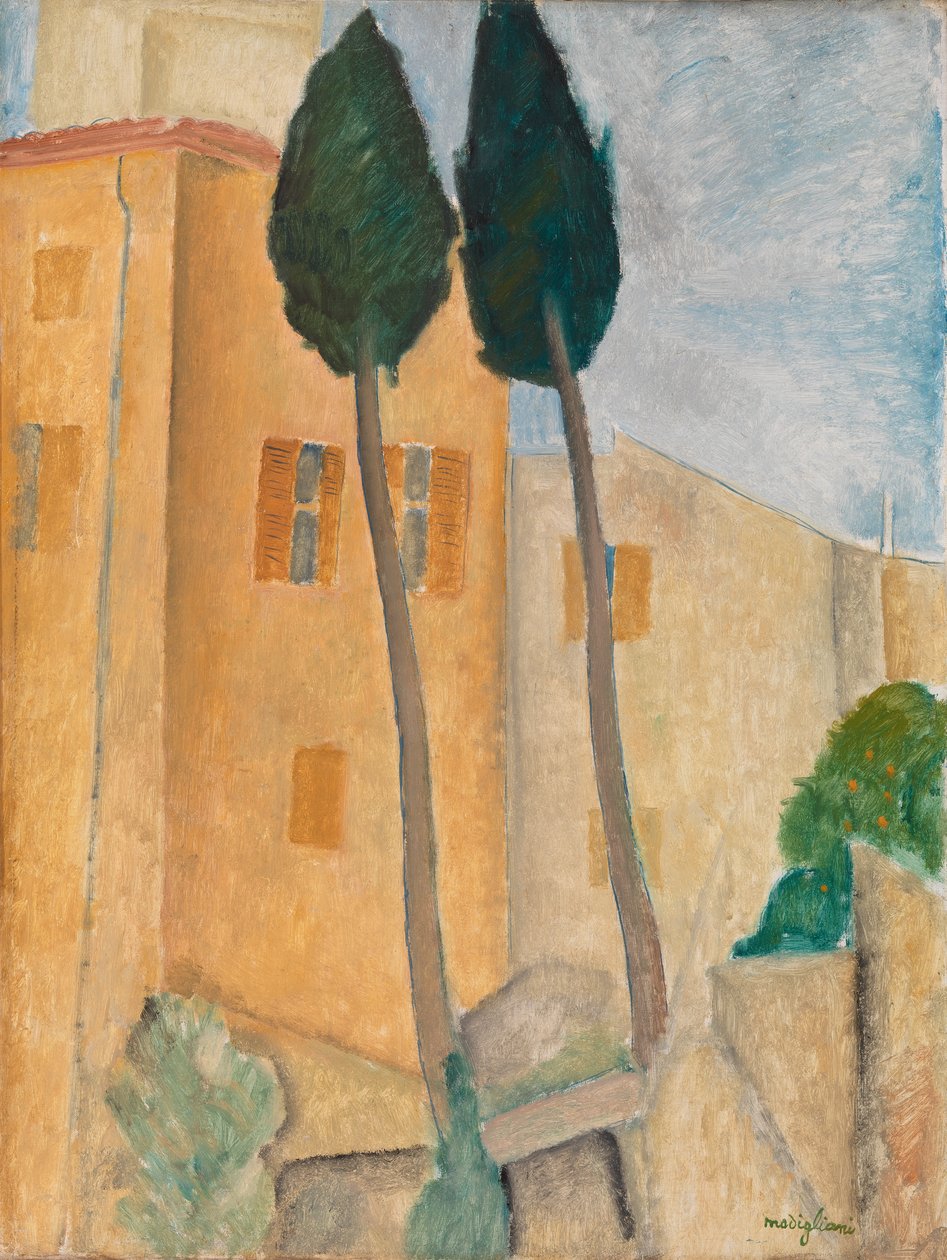 Cypresses and Houses at Cagnes by Amedeo Modigliani