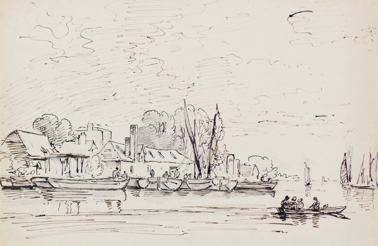 A River Scene with Barges by Amelia Long