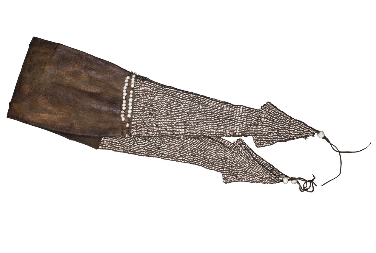 Skin Pouch Ornamented with Marginella Nirosa Shells, probably 17th century by American