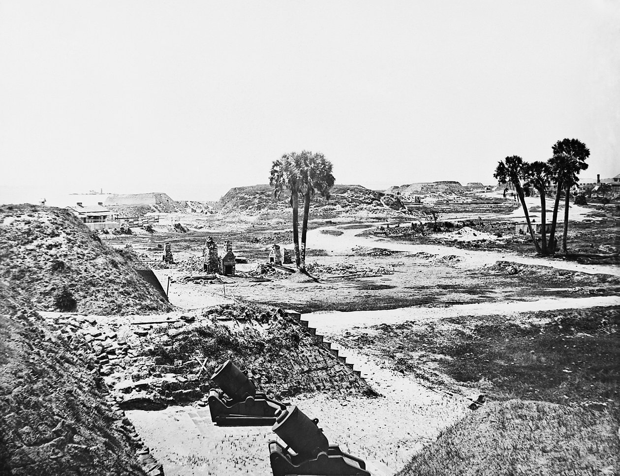 Abandoned Mortars and Empty Confederate Fortifications Beside Fort Moultrie on Sullivans Island, Charleston Harbor, South Carolina, 1865 by American Photographer