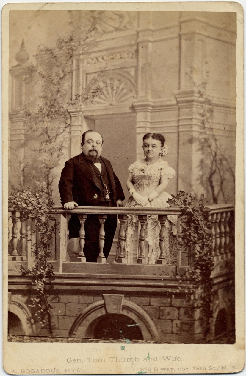Charles Sherwood Stratton, pseudonym: General Tom Thumb (1838-83) and Mercy Lavinia Warren Bump (1841-1919), his wife, known as Mrs Tom Thumb, performers and dwarves by American Photographer