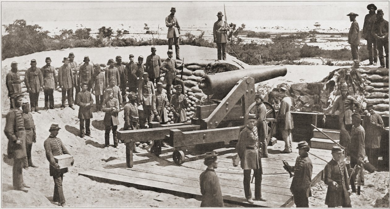 Confederate 32-Pounder Cannon and Militia Gunners Overlooking the Entrance into Pensacola Bay, Florida, Prior to the American Civil War, March 1861 by American Photographer