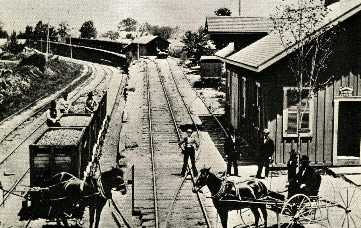 Depot and tracks, Waymart, Pennsylvania, 1895 by American Photographer