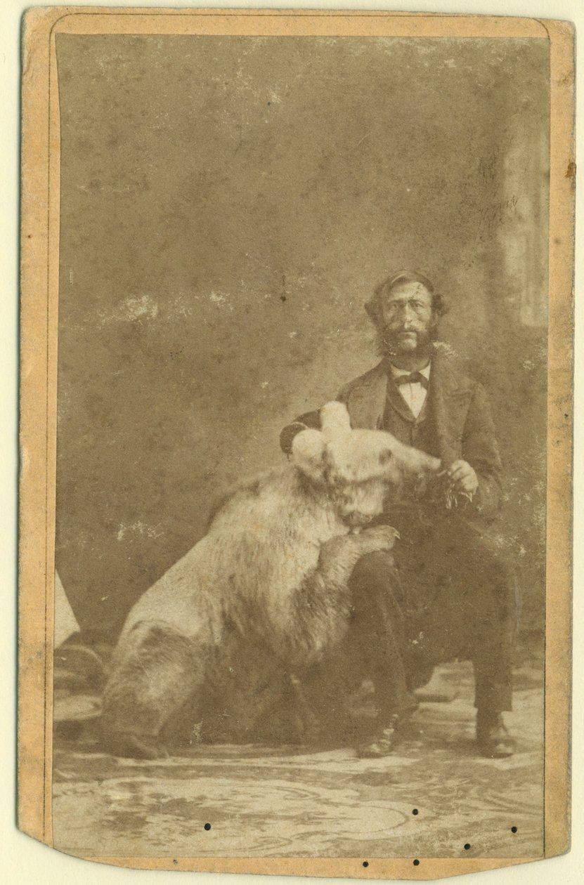James Capen Grizzly Adams photographed with a Grizzly Bear by American Photographer