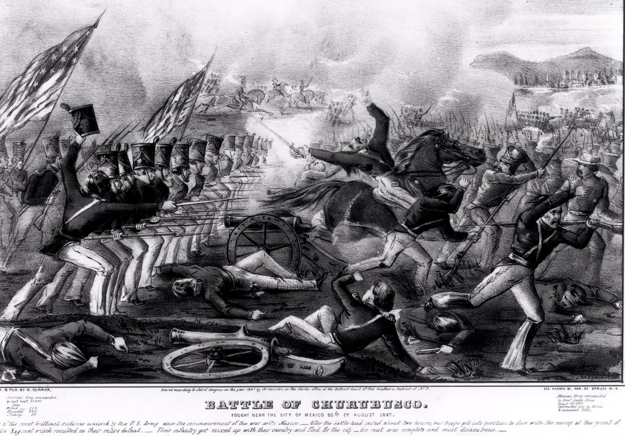 Battle of Churubusco, Fought Near the City of Mexico, 20th August 1847, engraved and published by Nathanial Currier by American School
