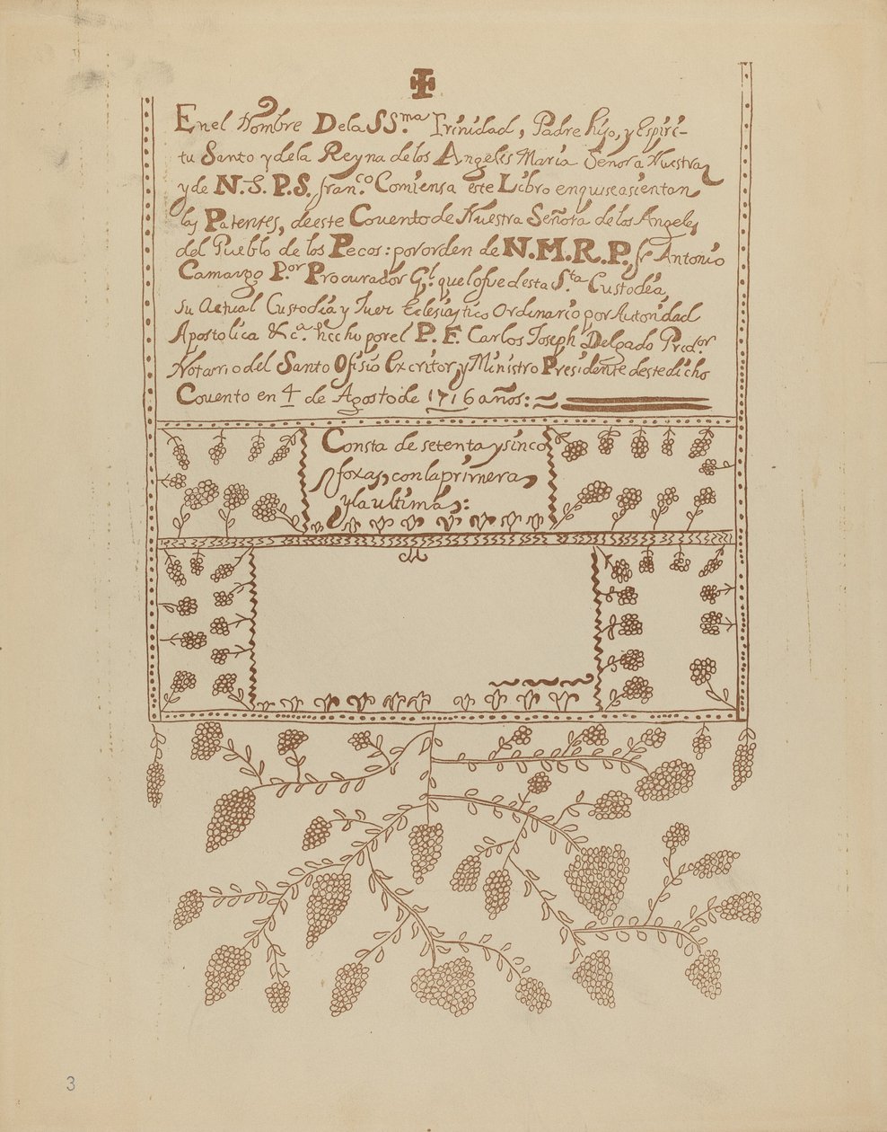 Plate 3: Pecos Book of Visitations: From Portfolio "Spanish Colonial Designs of New Mexico" by American 20th Century