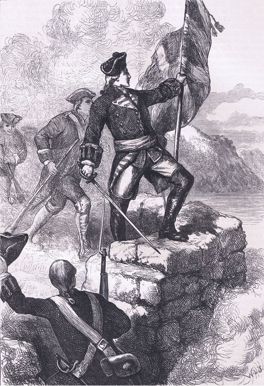 Washington planting the British flag at Fort Duquesne (illustration from 