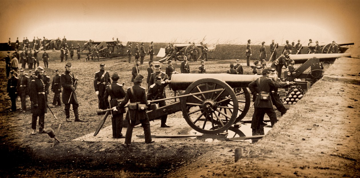 1st Connecticut Heavy Artillery Manning Guns in Fort Richardson, Late 1861 by American Photographer