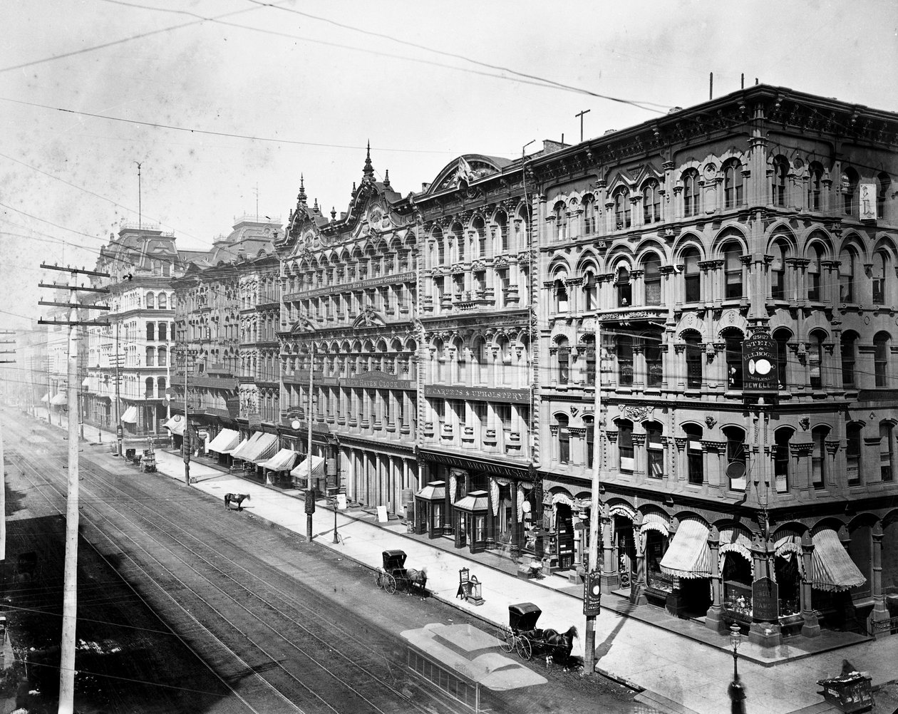 East side of State Street looking North from Madison Street, Chicago, c.1878 by American Photographer