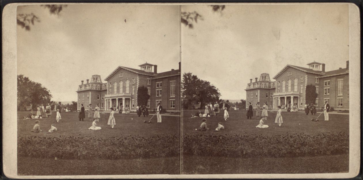 Front of the Mansion and lawn, Oneida Community, New York State, circa 1870 by American Photographer