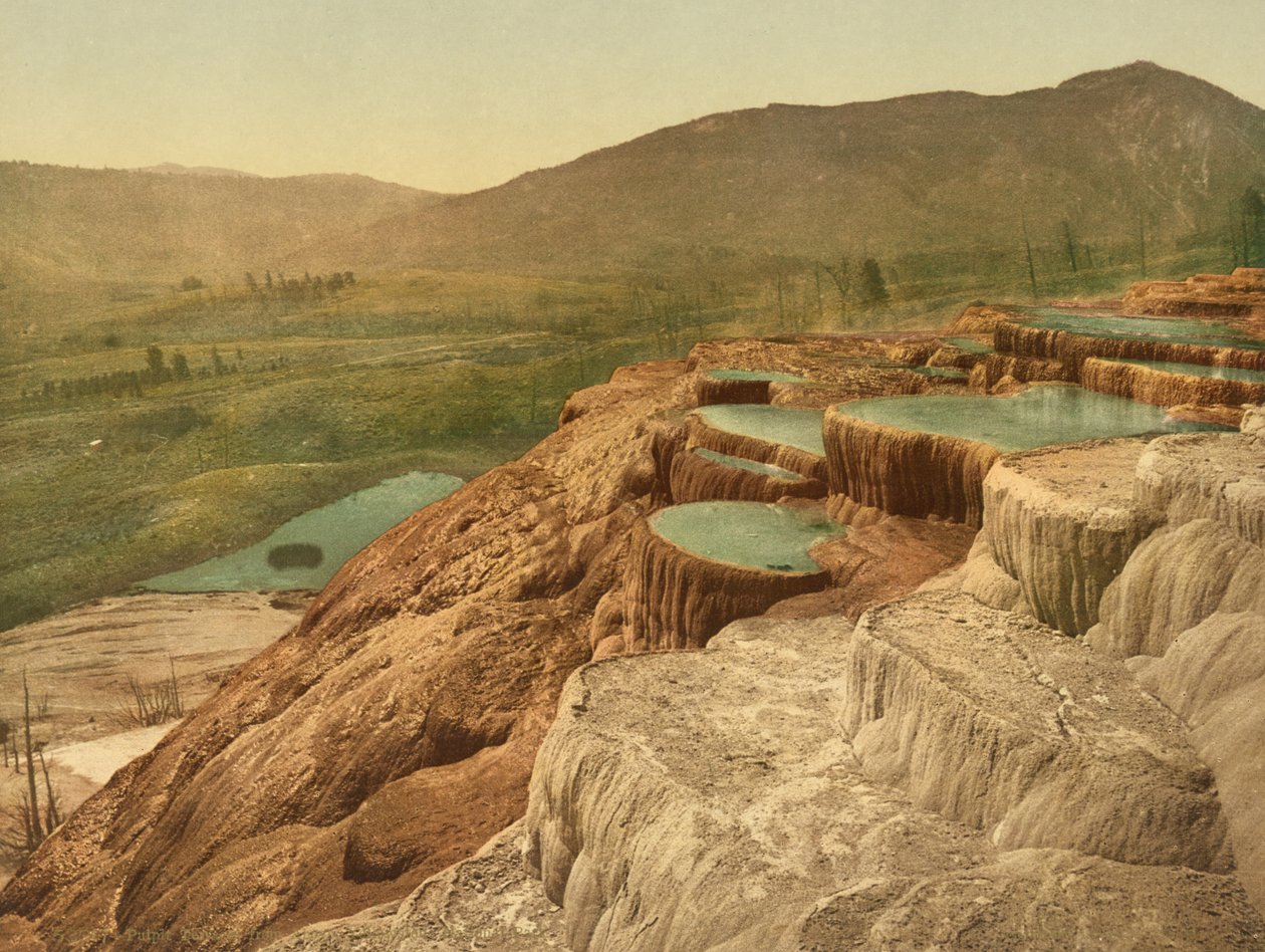 Pulpit Terraces from above, Yellowstone National Park, c.1898 (photochrom) by American Photographer