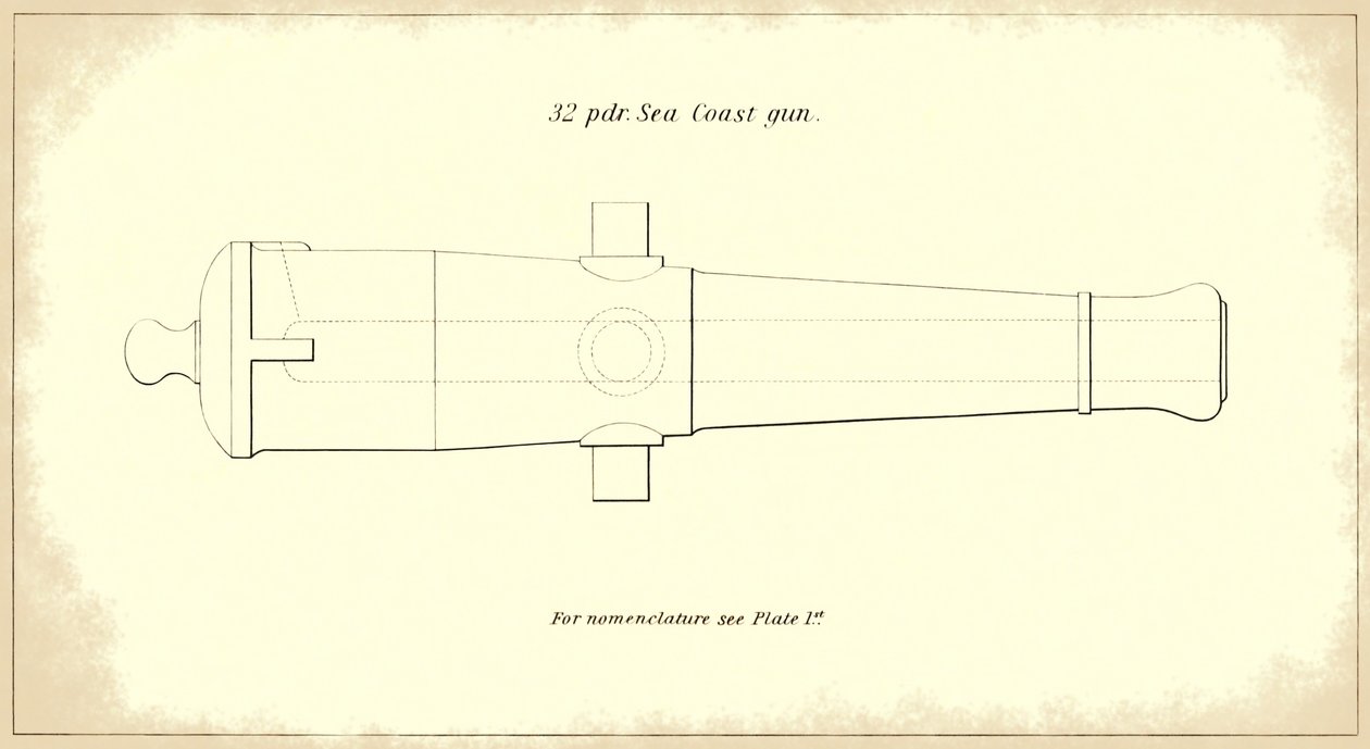 32-pounder seacoast gun-barrel, taken from the official U.S. Army’s Instruction for Heavy Artillery manual, 1850-51 by American School