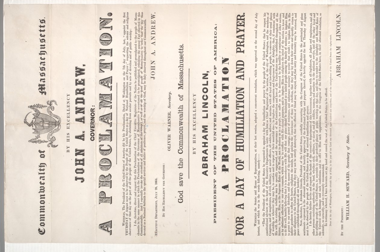 A Proclamation for a Day of Humiliation and Prayer, 28 July 1864 by American School