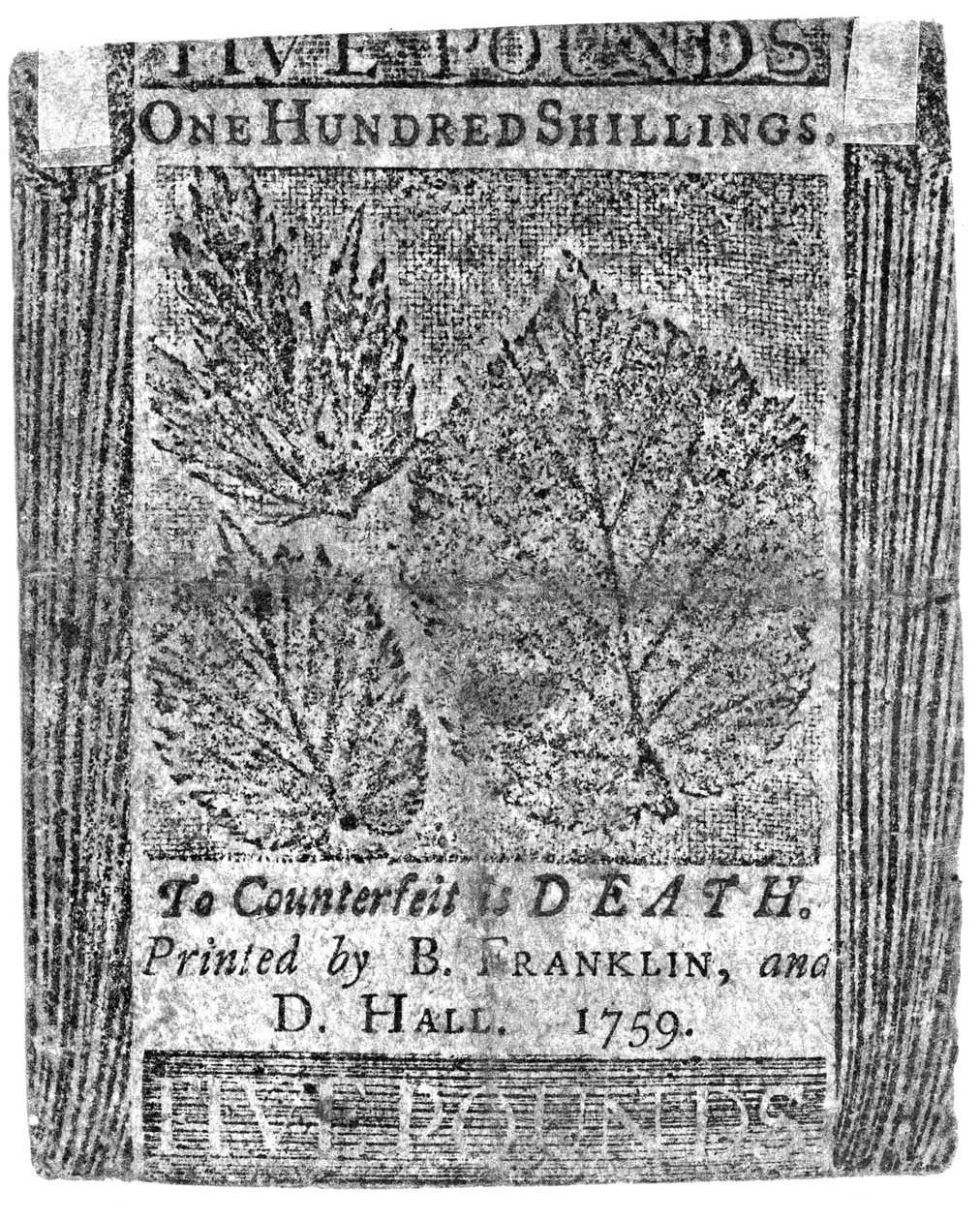 A one hundred shilling note printed by B. Franklin and D. Hall, 1759 by American School