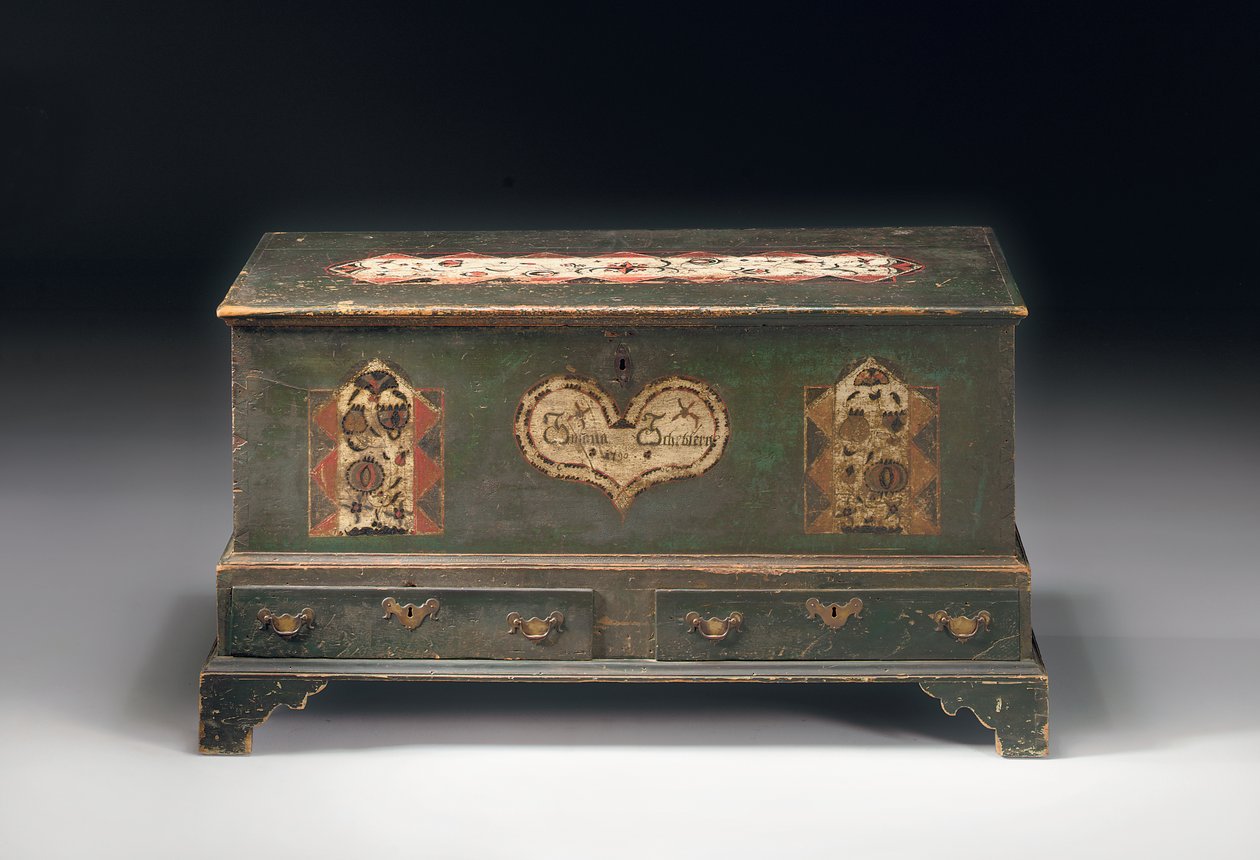 A Paint Decorated Lift-Top Dower Chest, Inscribed Susana Scheblern, Probably Lancaster County, Pennsylvania, 1790 by American School