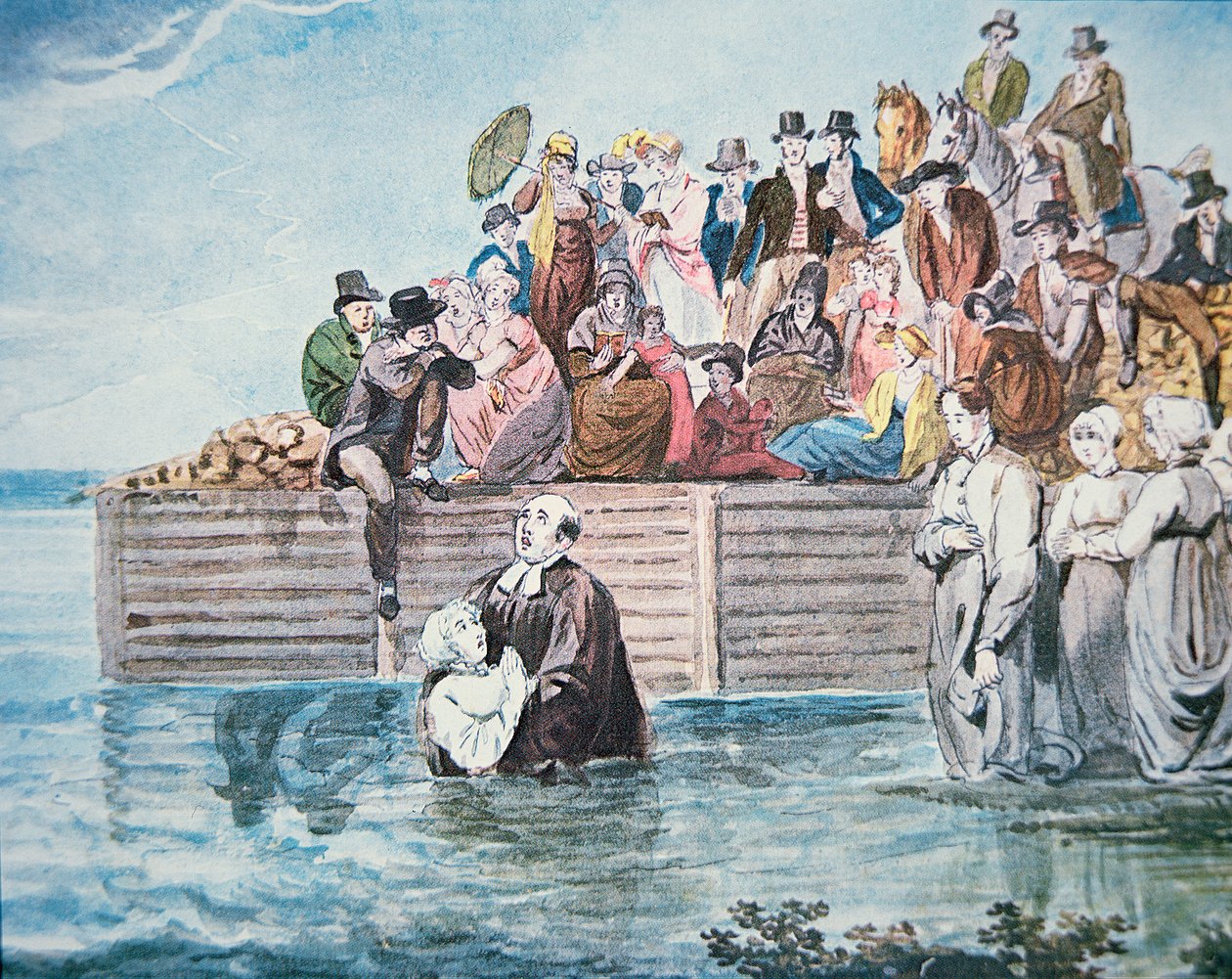 Anabaptists of Philadelphia Witness a Full Immersion Baptism in a River by American School