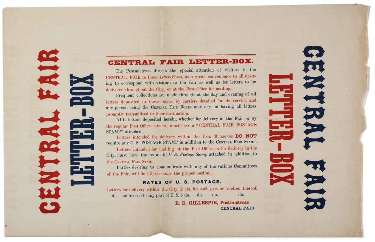 Announcement for the Central Fair Letter Boxes, c.1864 by American School