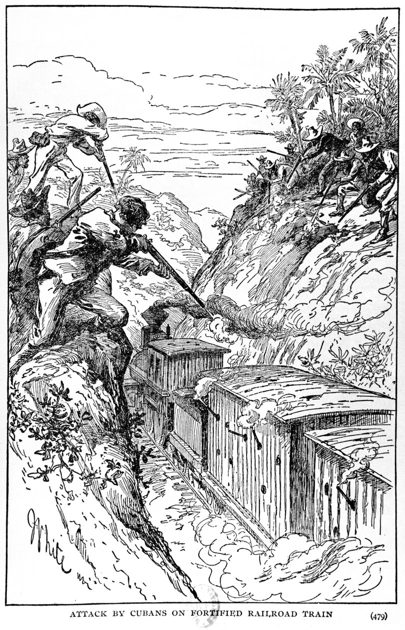 Attack by Cubans on Fortified Railroad Train, Illustration from The Story of Cuba by Murat Halstead by American School
