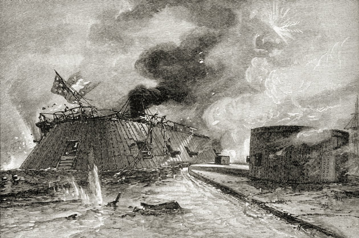 Battle between the Monitor and Merrimac in 1862, from 