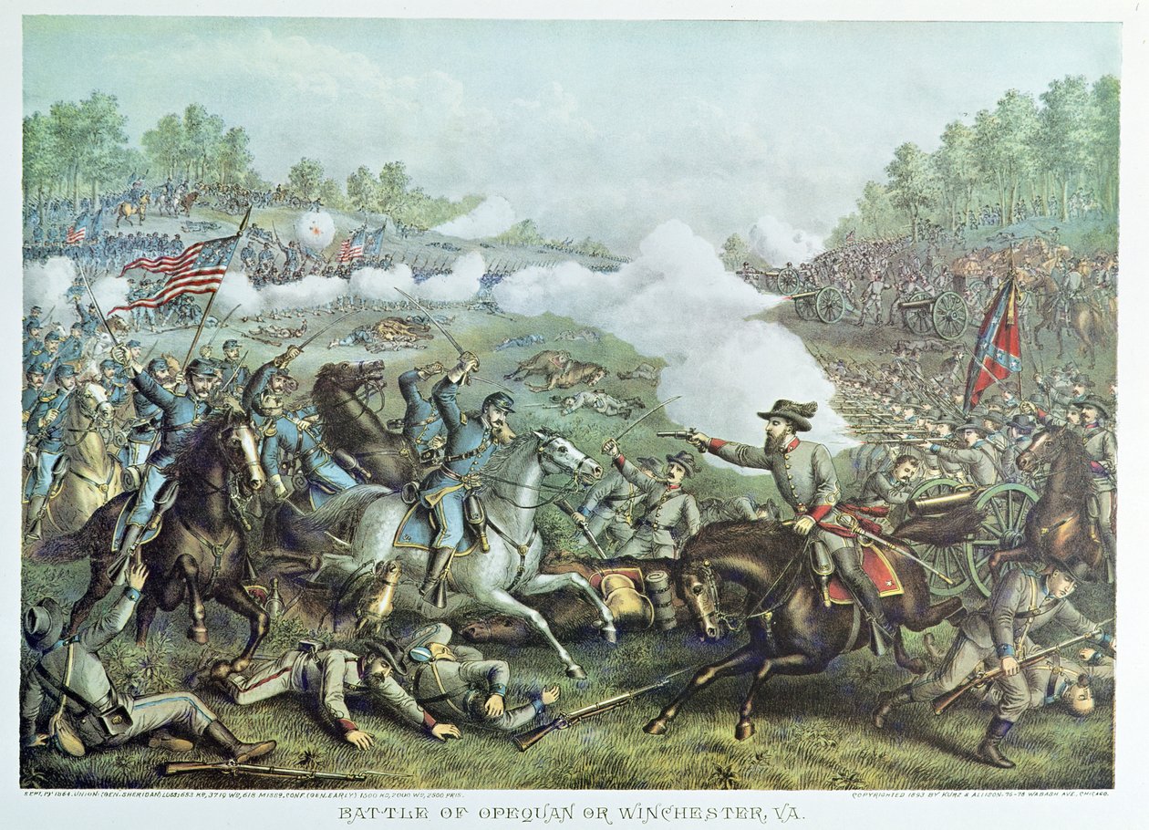 Battle of Opequan or Winchester, Virginia (engraved by Kurz & Allison) by American School