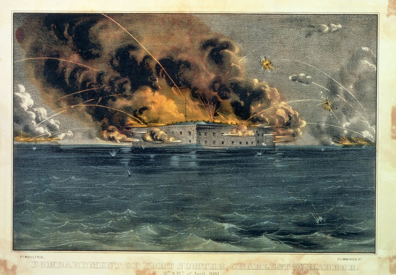 Bombardment of Fort Sumter, Charleston Harbour, 12th and 13th April 1861, pub. by Currier and Ives by American School