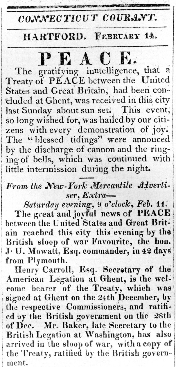 Broadside announcing peace between the US and Great Britain after the ...