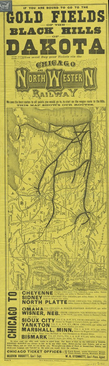Broadside for the Chicago and North Western Railway, printed by Rand McNally, c.1870 by American School