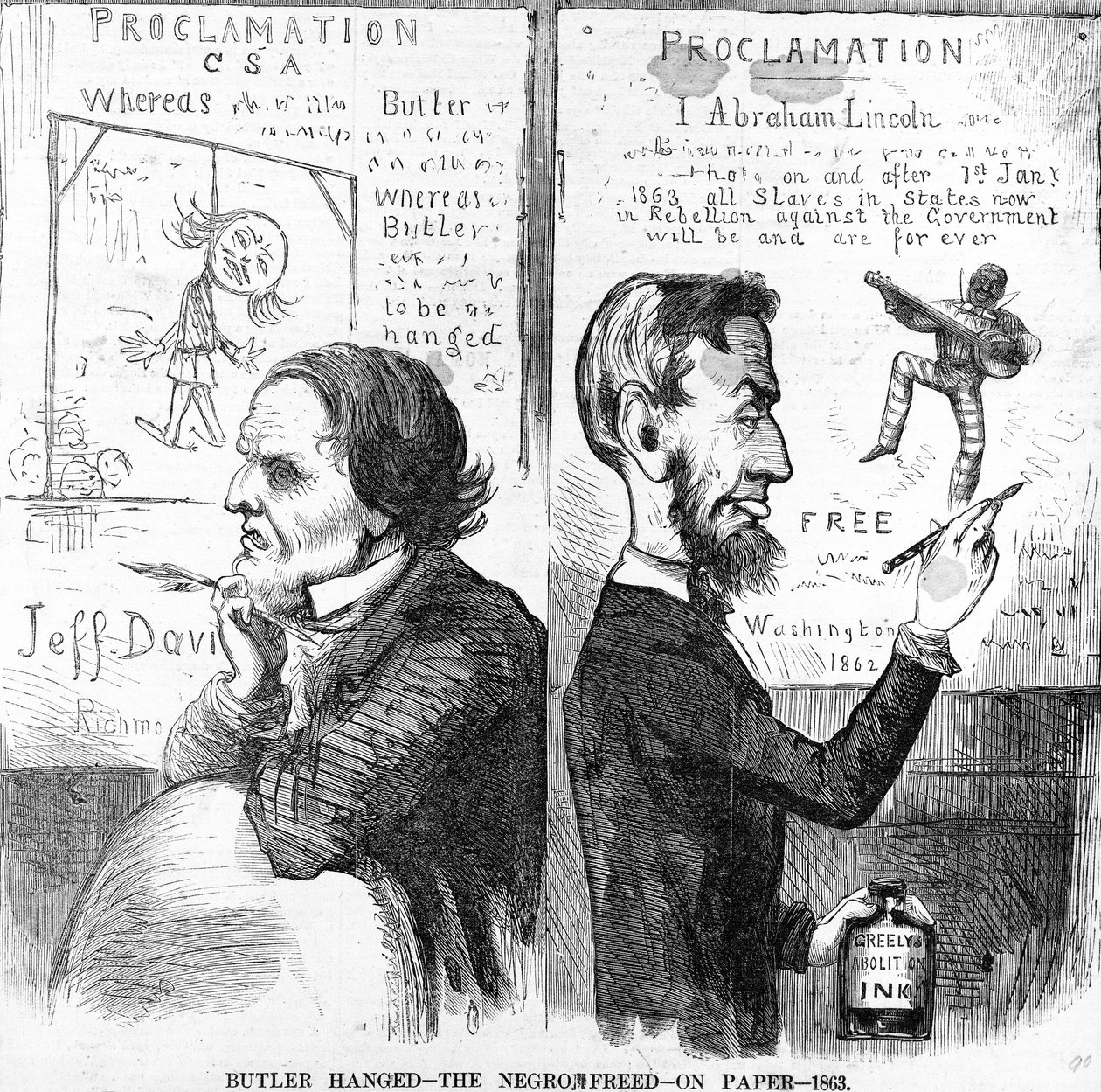 Butler Hanged, The Negro Free, on Paper, 1863 by American School
