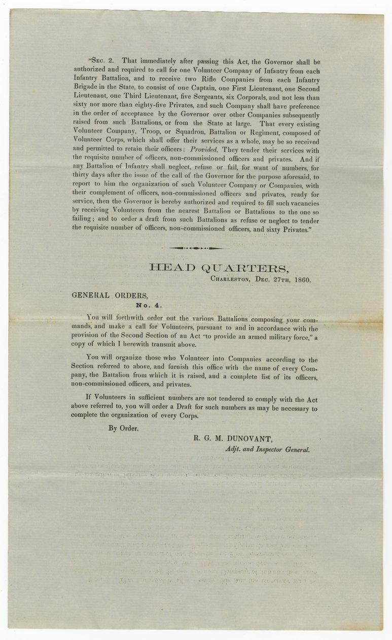 Call for Volunteers Under General Order No.4, 27th December 1860 by American School