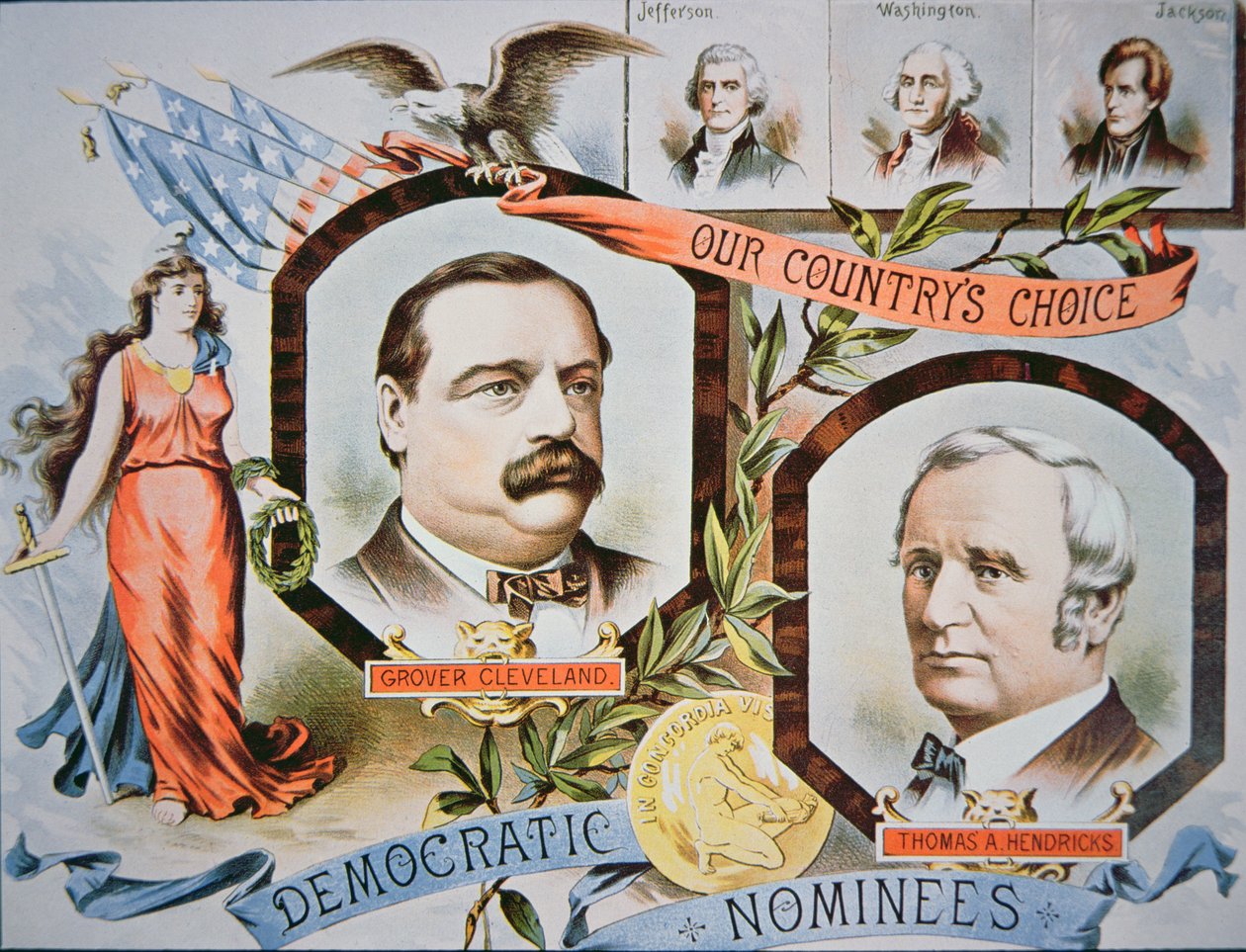 Campaign poster for presidential candidate Grover Cleveland and running mate, Thomas A. Hendricks by American School
