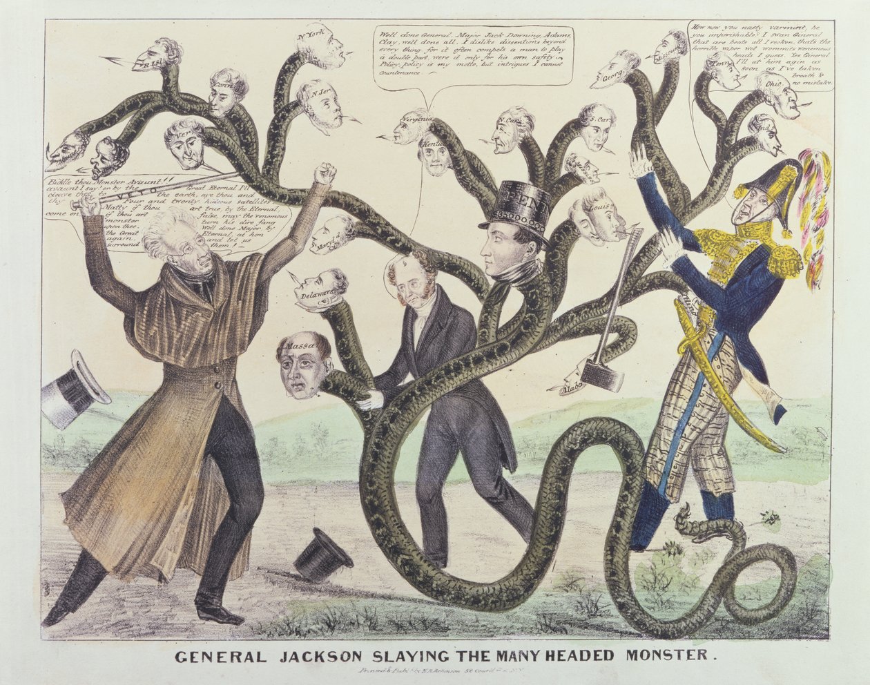 Caricature of General Jackson (1767-1845) Slaying the Many Headed Monster, published by H.R. Robinson, c.1836 by American School