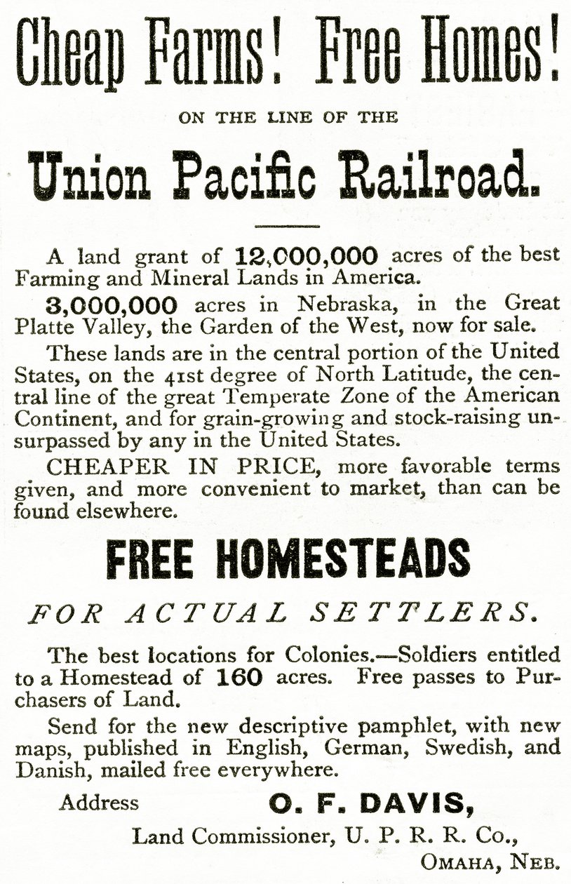Cheap Farms and Free Homes on the Union Pacific Railroad Line, Advertisement from Appletons Journal, May 4, 1872 by American School